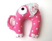 Handmade Stuffed Cotton Elephant : PINK ELEPHANT Eco Friendly Plush Soft Toy Baby Toddler Decor Polka Dot Pink Whitehite