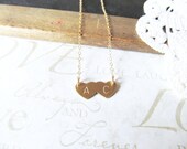 TRUE LOVE personalized hand stamped double heart initial necklace (gold or silver) bridal shower gift aniversary