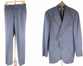 Mens 60s Blue Pin Stripe Two Piece Pants Suit Mad Men Gangster Small
