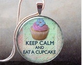 Keep Calm Cupcake pendant, Cupcake necklace resin pendant, Cupcake jewelry jewellery