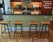 Reclaimed Wood and Steel Industrial Shop Stool. Made in Chicago. Qty (6) 25" counter height stool. QUICK SHIPPING