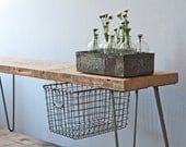 3 ft. Reclaimed Wood Bench w/ sliding basket drawer and Hairpin legs (36"L x 11.5"h x 18" h and 1.65" Standard Top) Ships Fast and Free