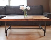 Wood Coffee table with steel pipe legs made of reclaimed wood, Standard 1.65" top, 18" tall x 36" L x 36" w