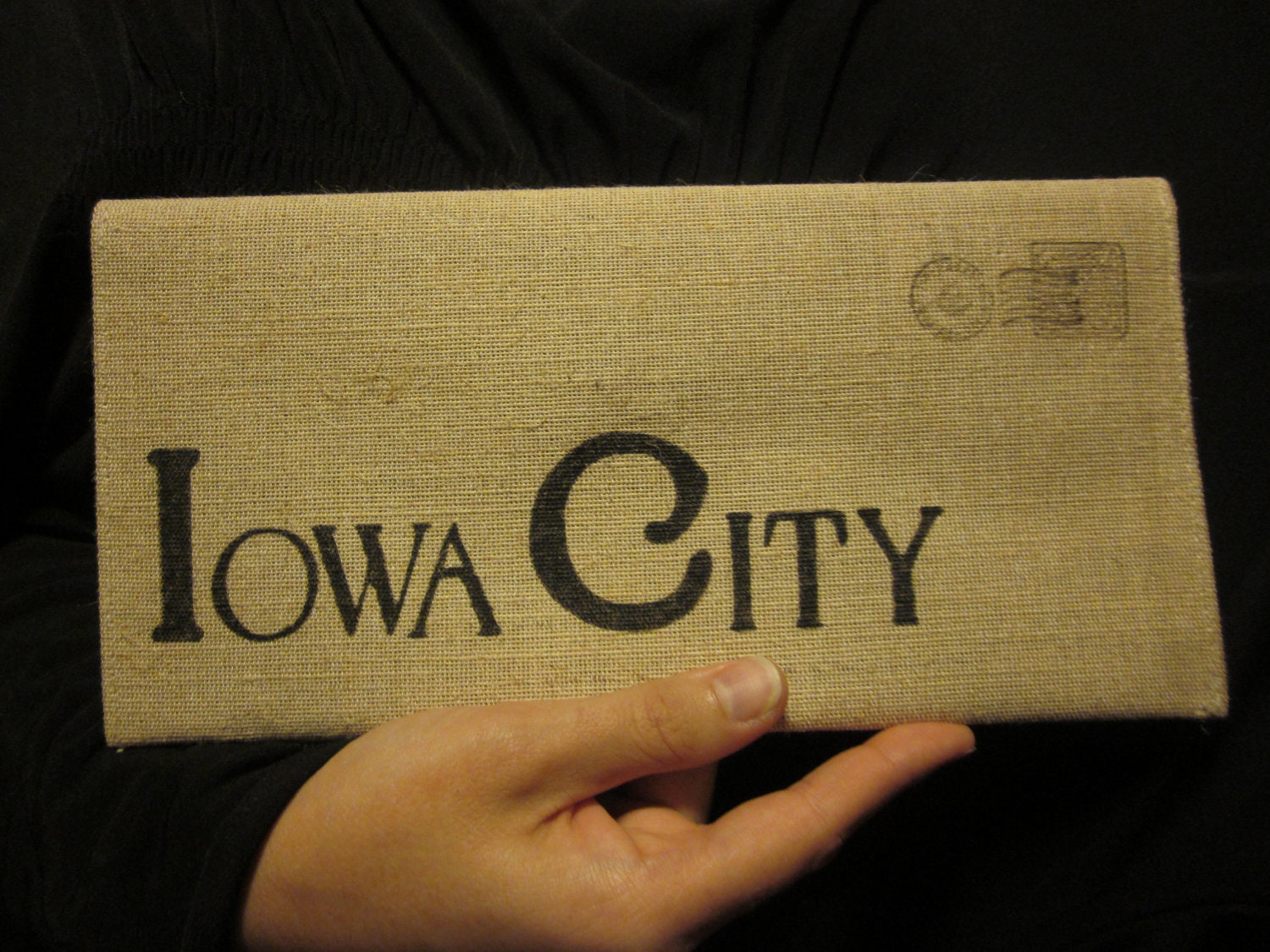 Hand Stenciled  - Your College City -  Cotton Canvas Envelope Clutch Bag   City Bag Purse