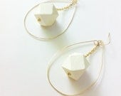 Boho Geometric Wood Earrings / Gold Teardrop Hoops / Faceted / Spring Style