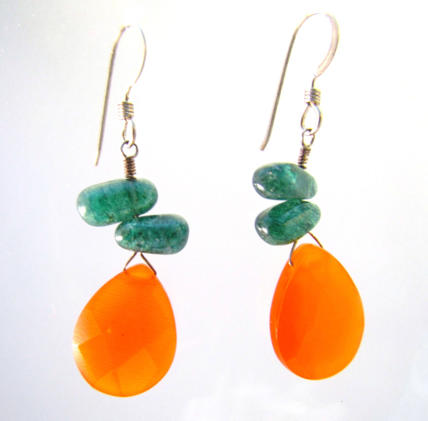 Bright Orange and Emerald Tear Drop Earrings (Kata)