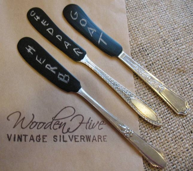 Vintage Silverware Chalk Paint Butter Knife Cheese Marker Set of FIVE