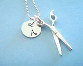 Hairdresser Necklace - Hand Stamped Jewelry - Sterling Silver Scissors Charm