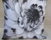 black and white throw pillow,  Dahlia Flower decorative,  pillow handmade home decor,  16 x 16 pillow cover
