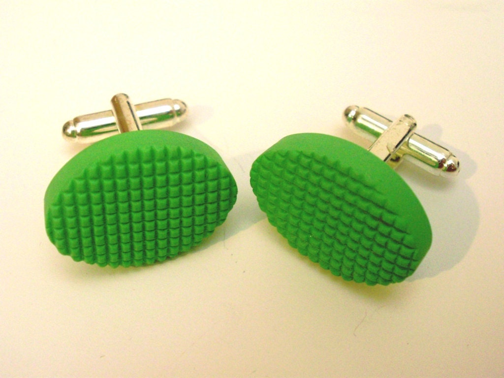 Green textured Polymer Clay Cufflinks No.2