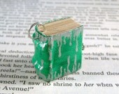 Miniature Book Necklace Charm Silver Embossed Mini Leather Book Charm