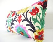 As seen in REDBOOK Mag - Bohemian Chic Decorative Designer Pillow Cover, Long Lumbar Pillow,Red Pink Dark Blue and Yellow