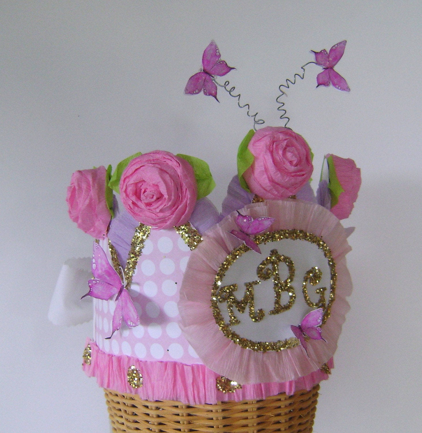 Fancy Nancy Hat - Crown - butterflies - Birthday hat - Monogram or customize with banner Il_570xn
