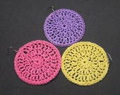 Pink, Lavender or Yellow Crochet Round Earrings. CHOOSE