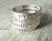 Hand Stamped Personalized Stacking Ring - Sterling Silver - Kids Names Family Mothers Gift