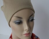 Beige Tan Chemo Hat Cancer Cap Sleep Soft Jersey Knit Women Men Free Ship in USA Kufi Style