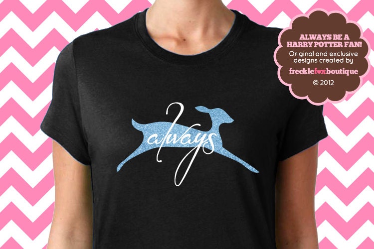 Harry Potter Always Doe Patronus Lily Snape Glitter Short Sleeve Tee Shirt