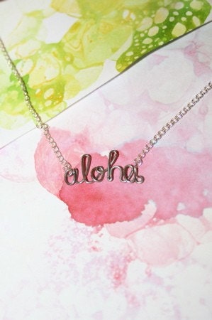 Aloha Necklace - Hawai'ian Hello Love Silver Wire Word Jewelry