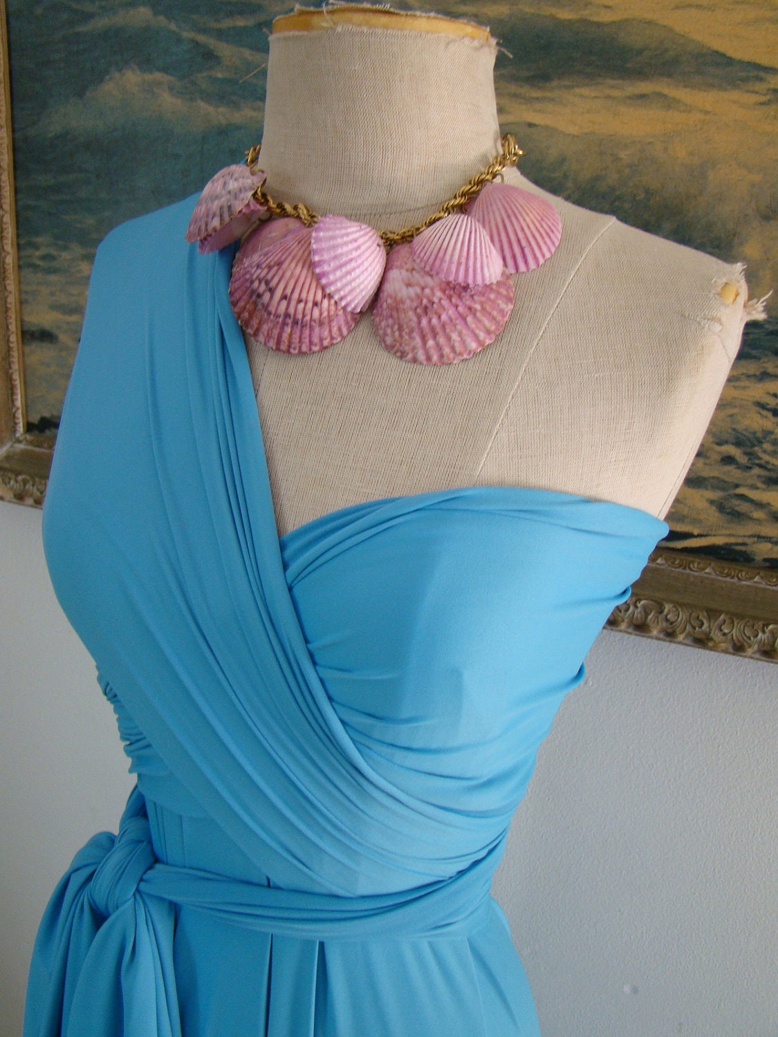 Ready to Ship- Infinity Dress with Train Beach Blanket Carolina Blue