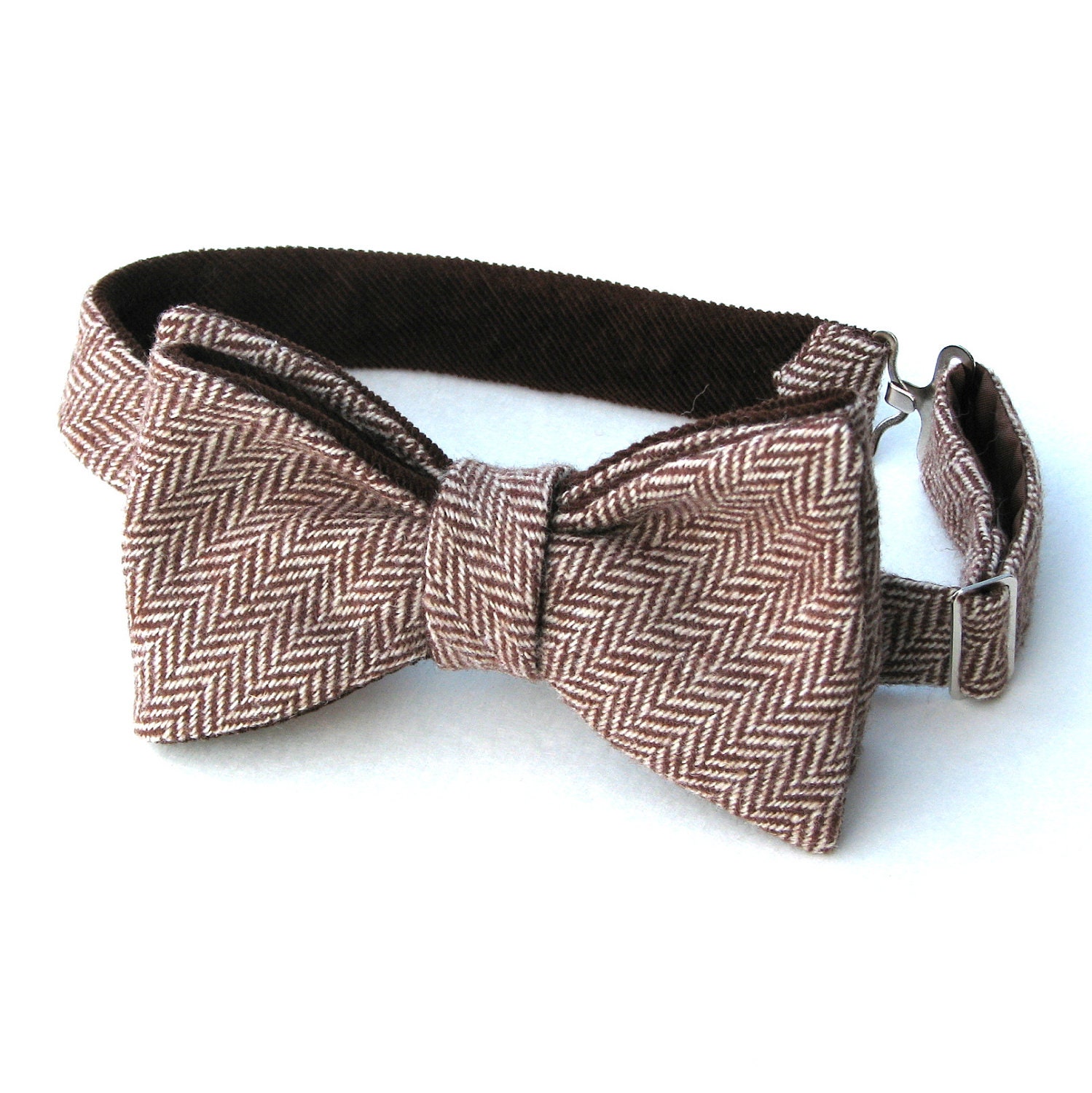 Men's Reversible Bow Tie in Brown Tweed and Corduroy