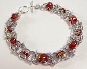 Red and Gold Helm Variation Bracelet Chainmaille Jewelry