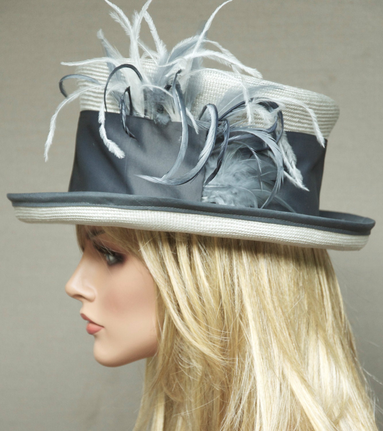 On Sale. Kentucky Derby Hat. Victorian English Riding Hat. Gray Hat. Wedding Hat