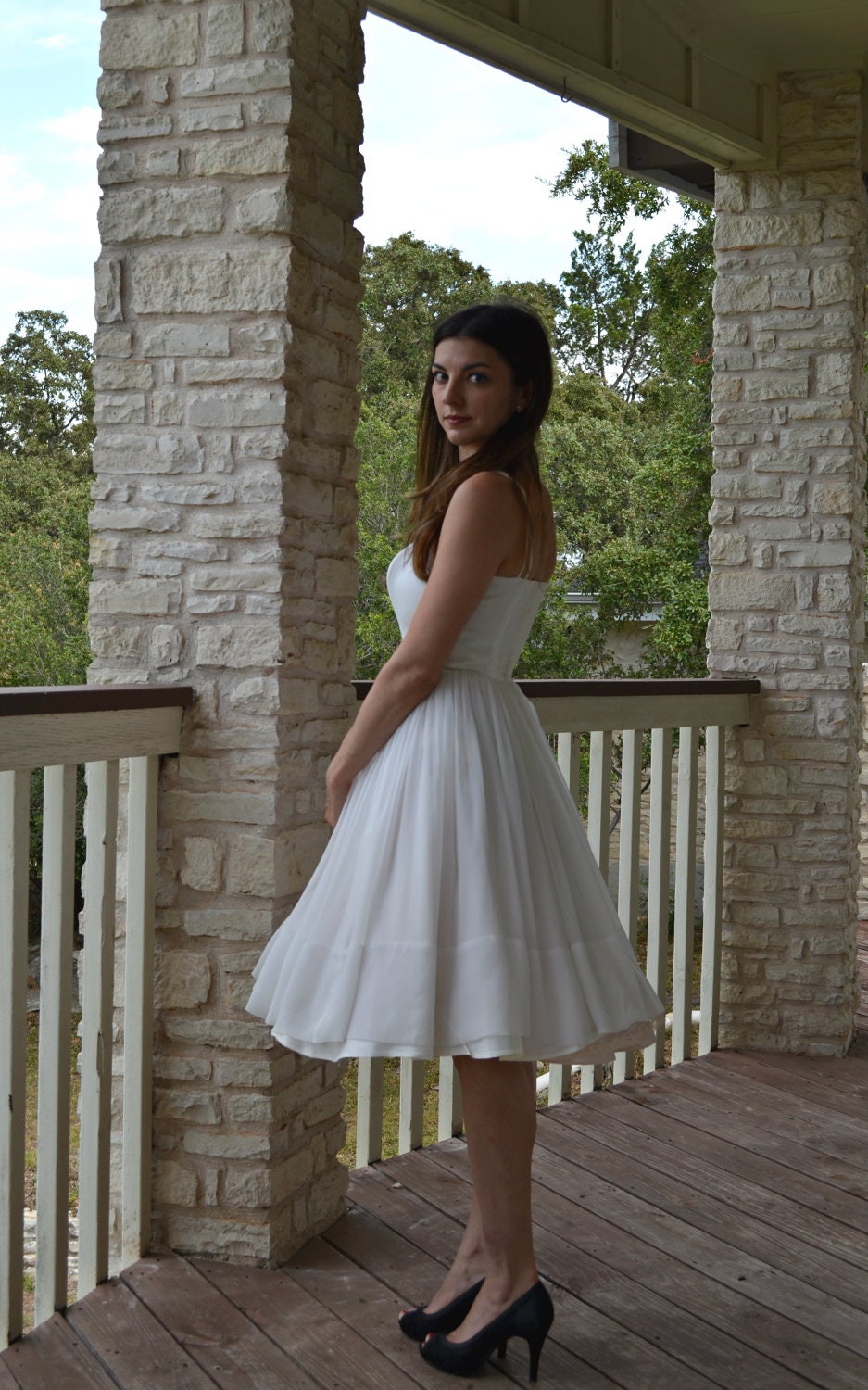 RESERVED FOR CYNTHIA Vintage 1960s Wedding Dress...Beautiful Short White Chiffon Wedding Dress Small