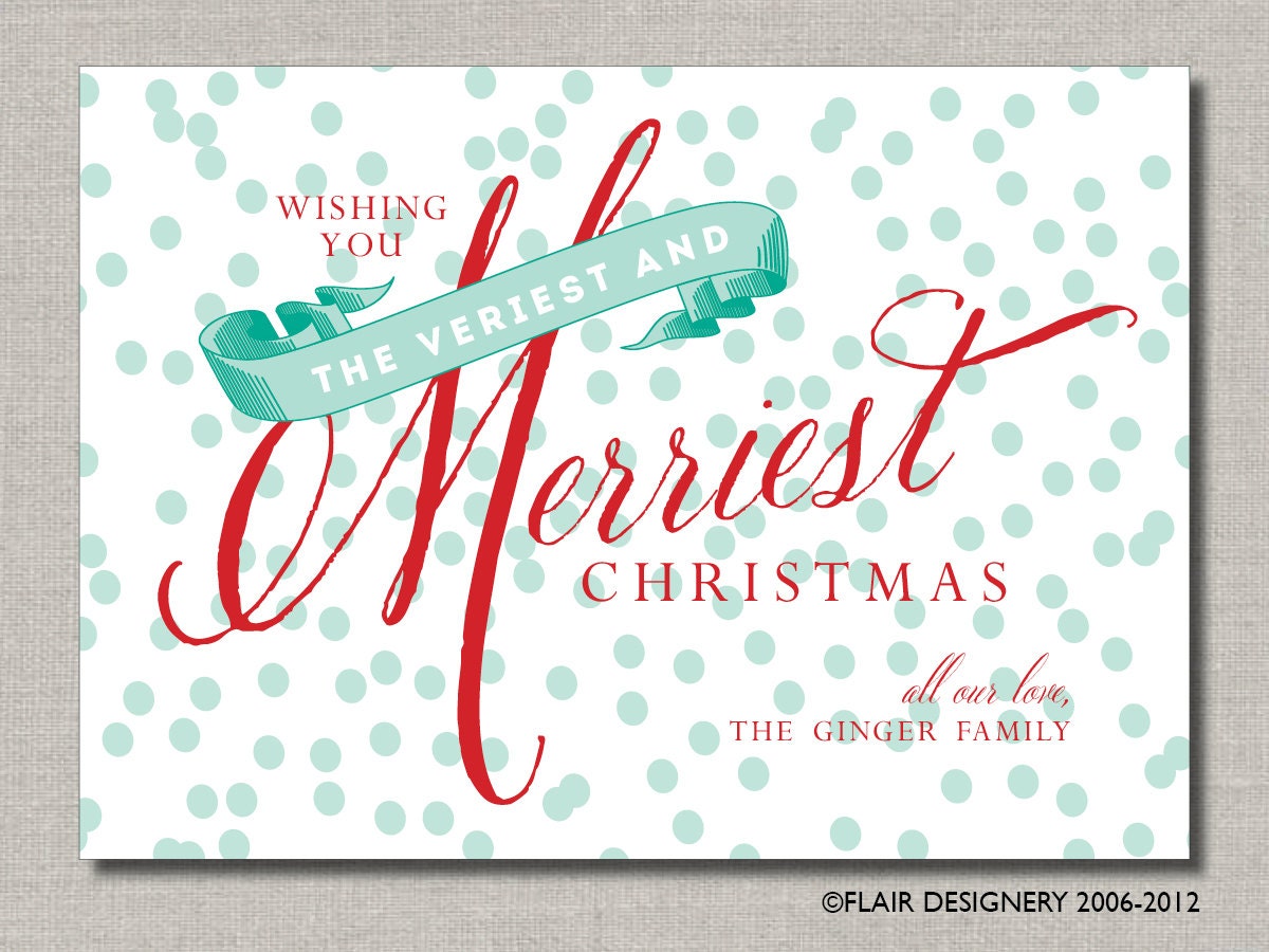 Personalized Holiday Card - Veriest and Merriest - Set of 12 flat cards - by Flair Designery Il_170x135