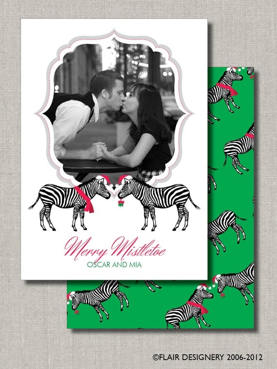 Mistletoe Kisses Zebra Christmas Photo Holiday Card - Set of 50 - FREE RETURN ADDRESSING - by Flair Designery Il_570xn