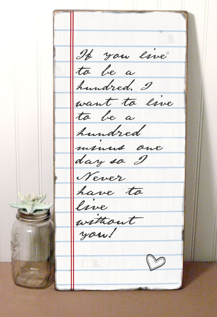 If You Live to Be a Hundred - Winnie the Pooh Quote- Typography Word Art- Notebook Style