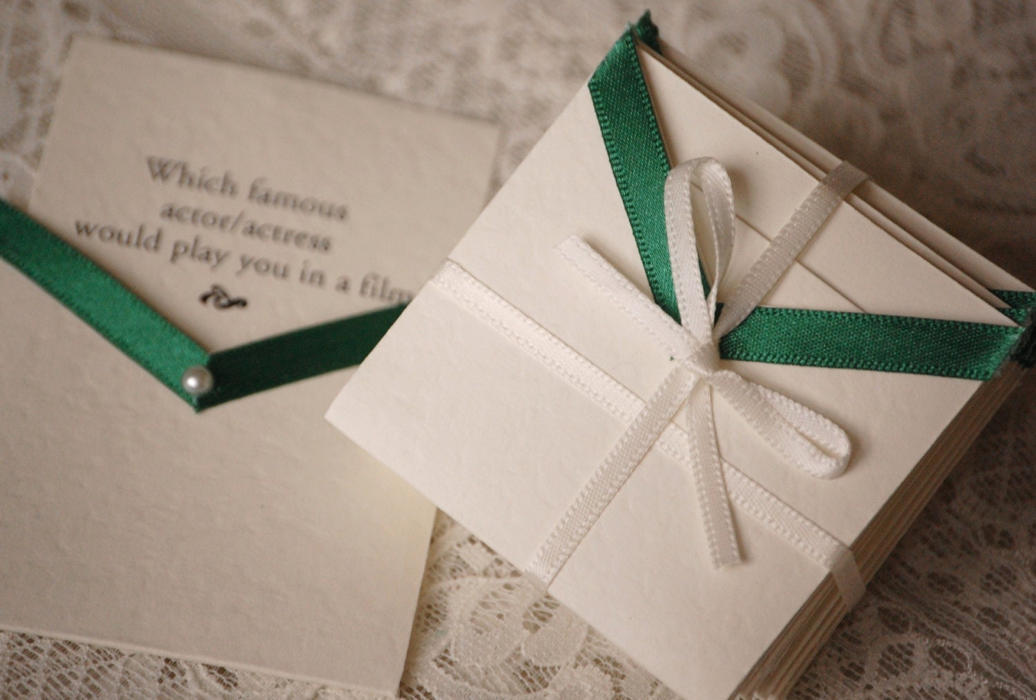 Conversation Starters -  Dinner and Tea Party Favours - ivory and green - set of 8