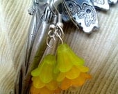 Yellow, Green and Orange Frosted Flower Bell Dangle Earrings