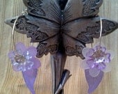 Asymetrical purple and pink clear and frosted flower bell earrings