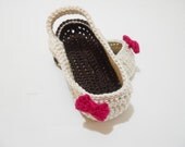 Crochet Baby Girl Shoes - Ballet Slingback with Bow (White and Fuschia)