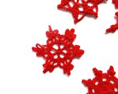 Red Christmas ornaments, crocheted snowflakes, holiday decorations, applique, embellishments /set of 6/