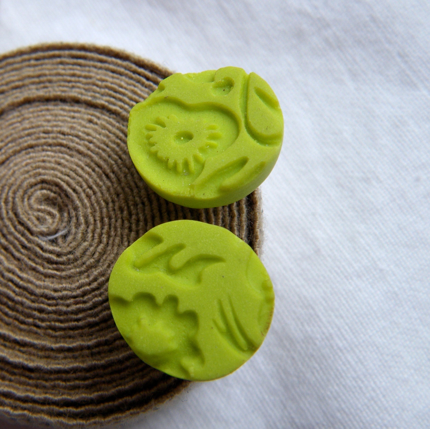 Bright Button Earrings by Cari-Jane Hakes, Hybrid Handmade Jewellery, from the 'A Stitch in Time Saves Nine' series WITH FREE SHIPPING