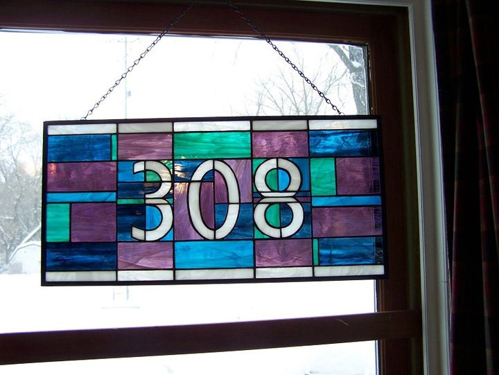 House Numbers in Stained Glass with Contemporary Font 3-Digit