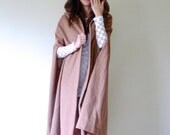 70s Wool Camel Hooded Long Cape Coat s m l