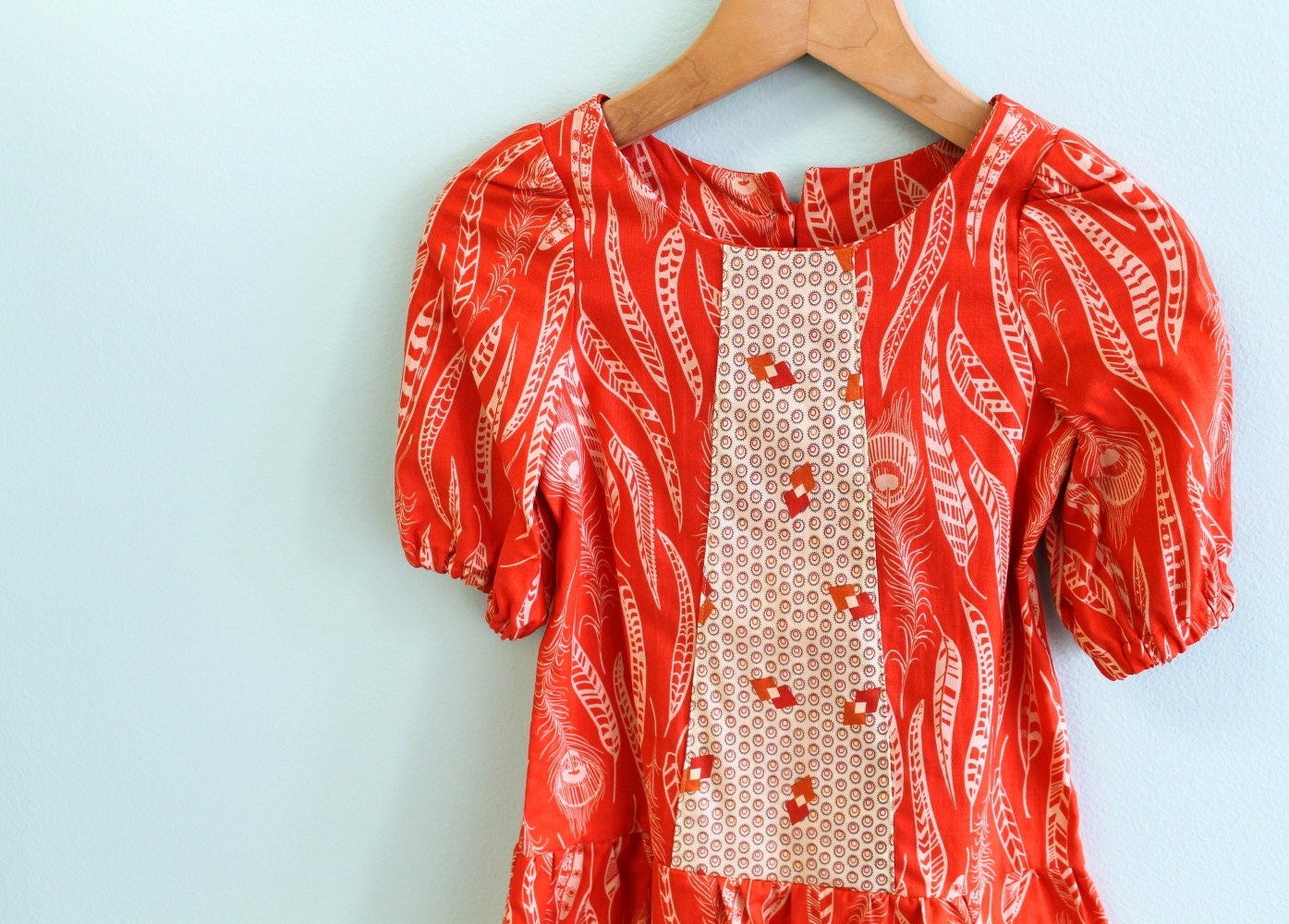 Girls Deco Drop Waist Orange Feather Dress