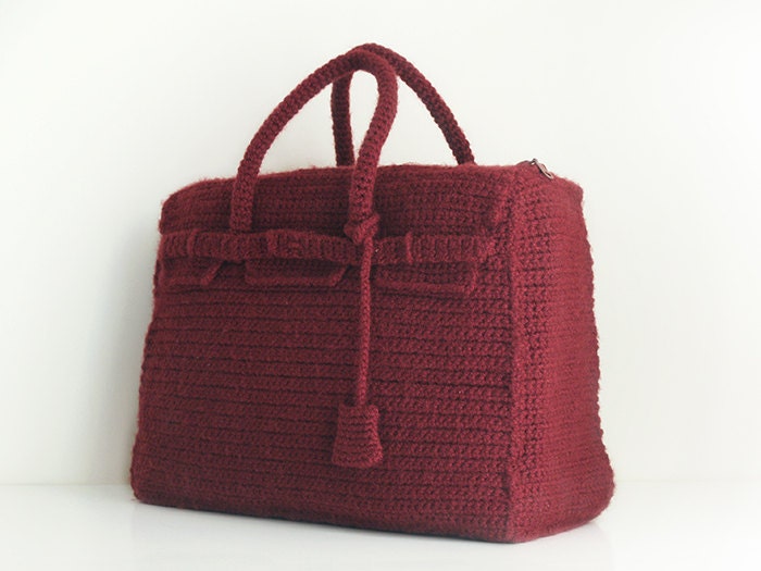 Burgundy crochet bag - handmade purse with the style of one of the most famous bags