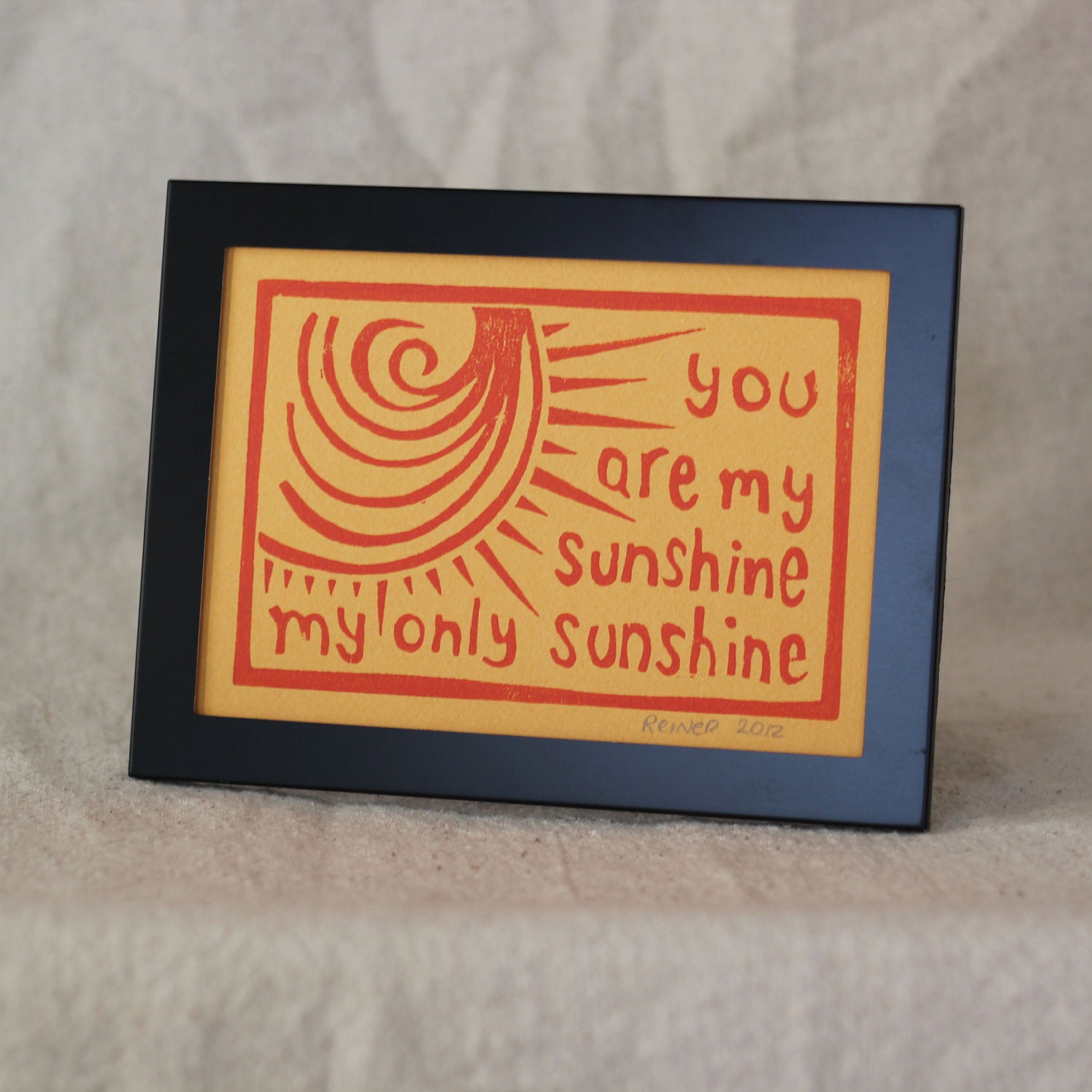 You Are My Sunshine Nursery Art - Lino-Cut - 4 x 6 Image Size