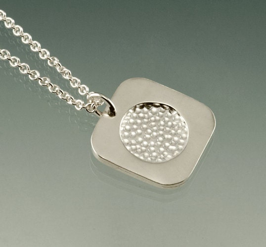 Sterling Silver Dot in Circles Pendant Little Soft Square Necklace