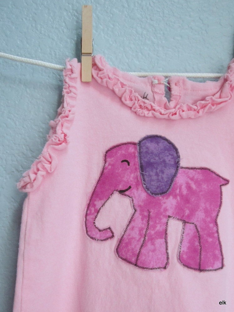 Girls Dress - Pink Ruffles Purple Elephant, READY TO SHIP (3m)