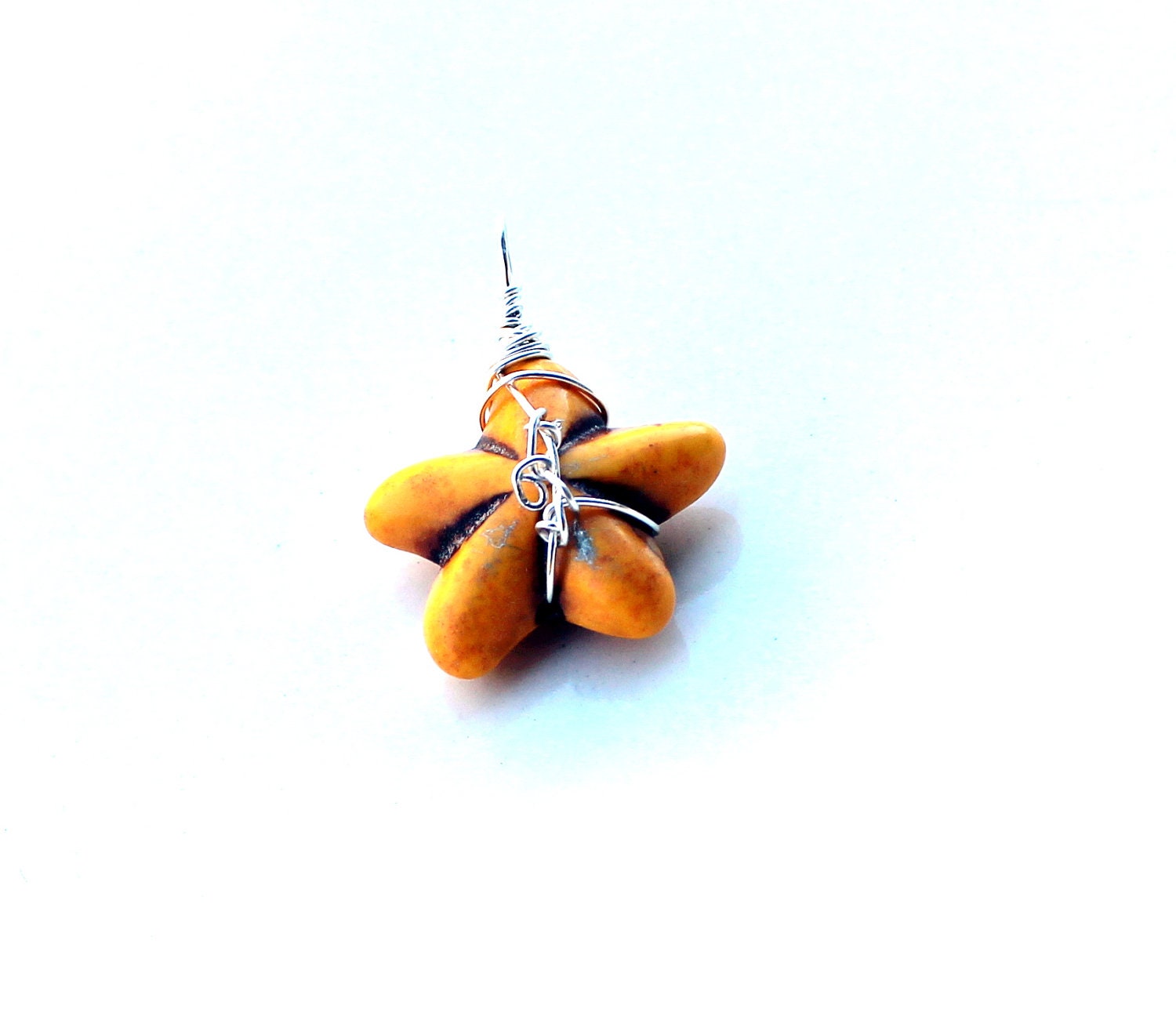 yellow star pendant. sterling wire wrapped gemstone pendant. star christmas ornament or charm. FREE SHIPPING zipper pull key fob - UniqueNecks
