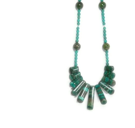 Mothers Day Rare Opal Jasper Necklace, Graduated Fan Focal, American Turquoise, Tribal, Southwest, Woodland, Moss Green