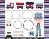 All Aboard the Party Train Clip Art - in Red, Navy, and Light Blue