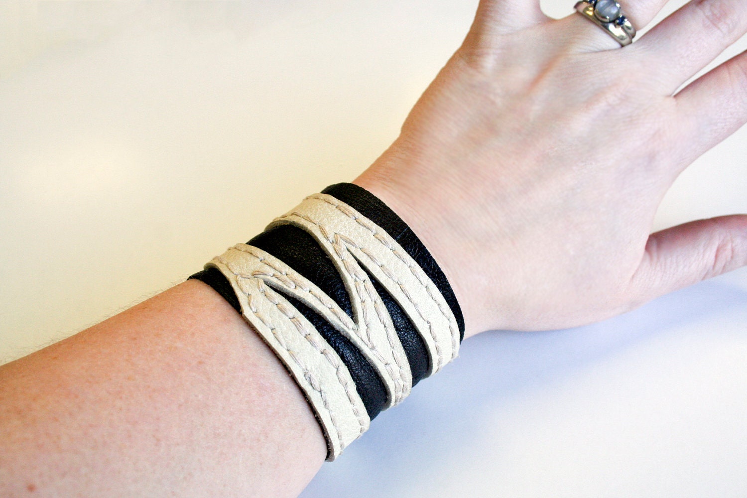 Deerskin Leather Cuff Abstract Zebra Deer Skin Bracelet