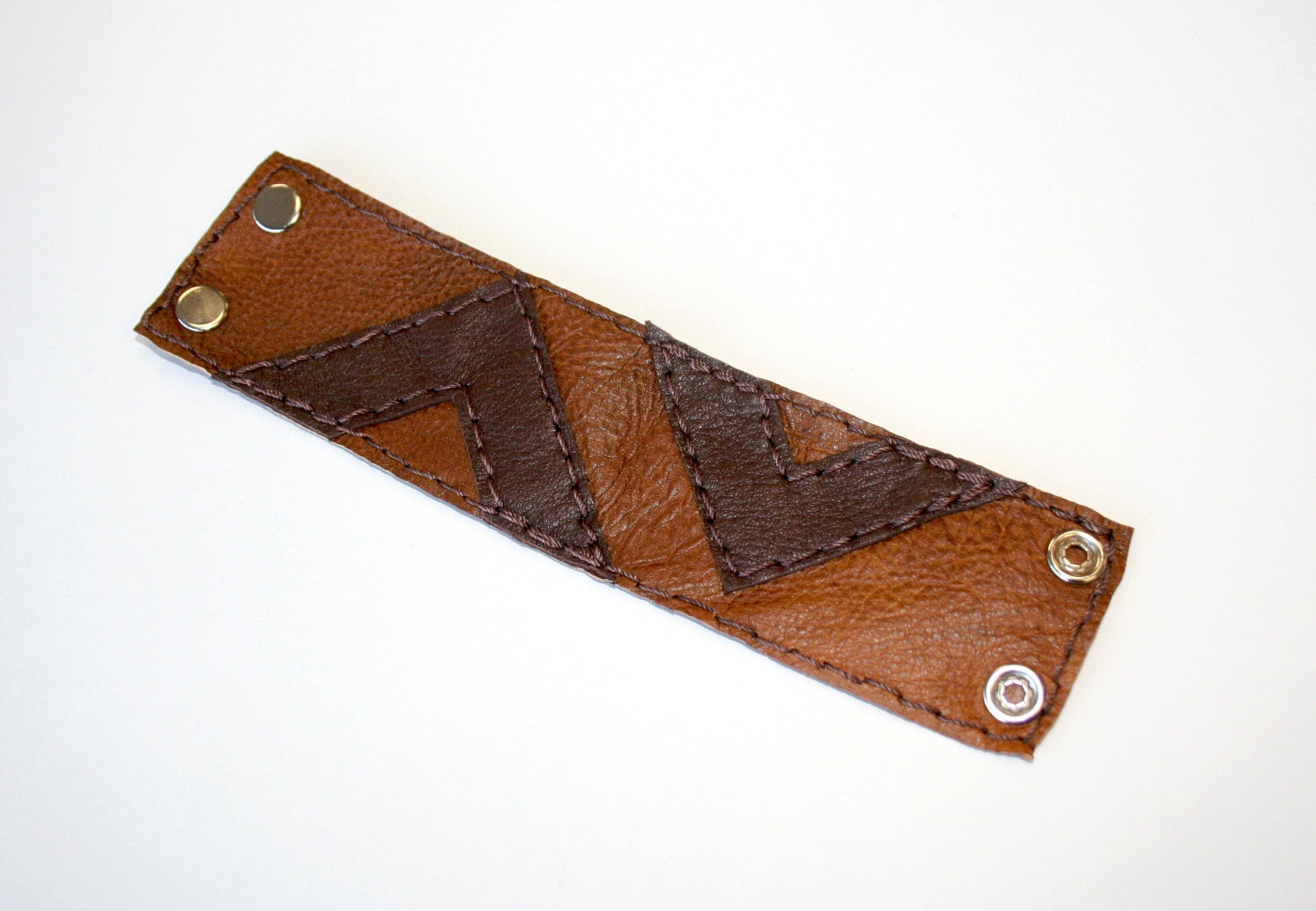 Chevron Deerskin Leather Cuff - Two Tone Brown deer skin bracelet