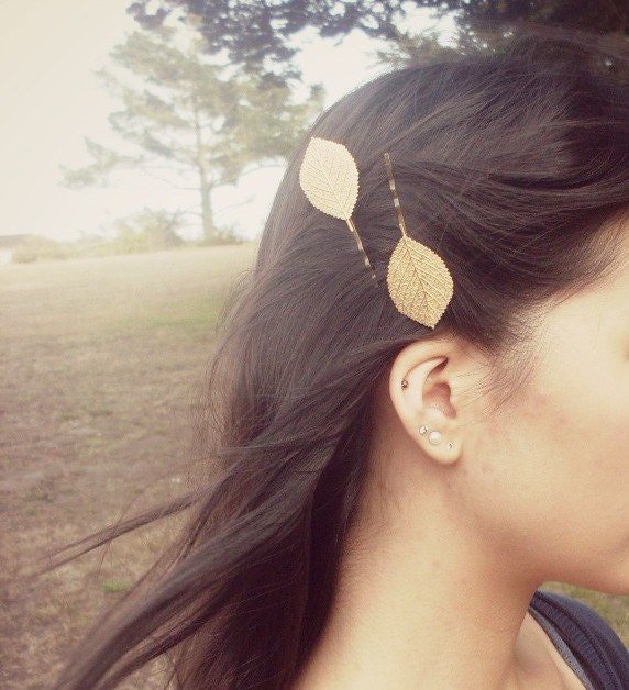 Dryad III - Gold Leaf Branch Bobby Pin Leaf Hair Accessories Rustic Woodland Wedding Hair Accessories Cute Adorable Elegant Whimsical Dreamy