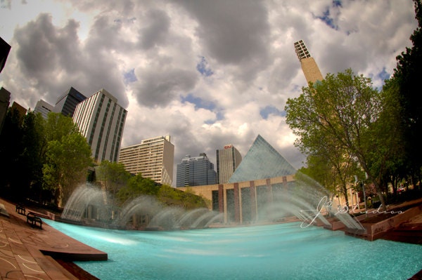 Edmonton Photo, City Hall, Fine Art Photography Print, Water Fountain Architecture Modern